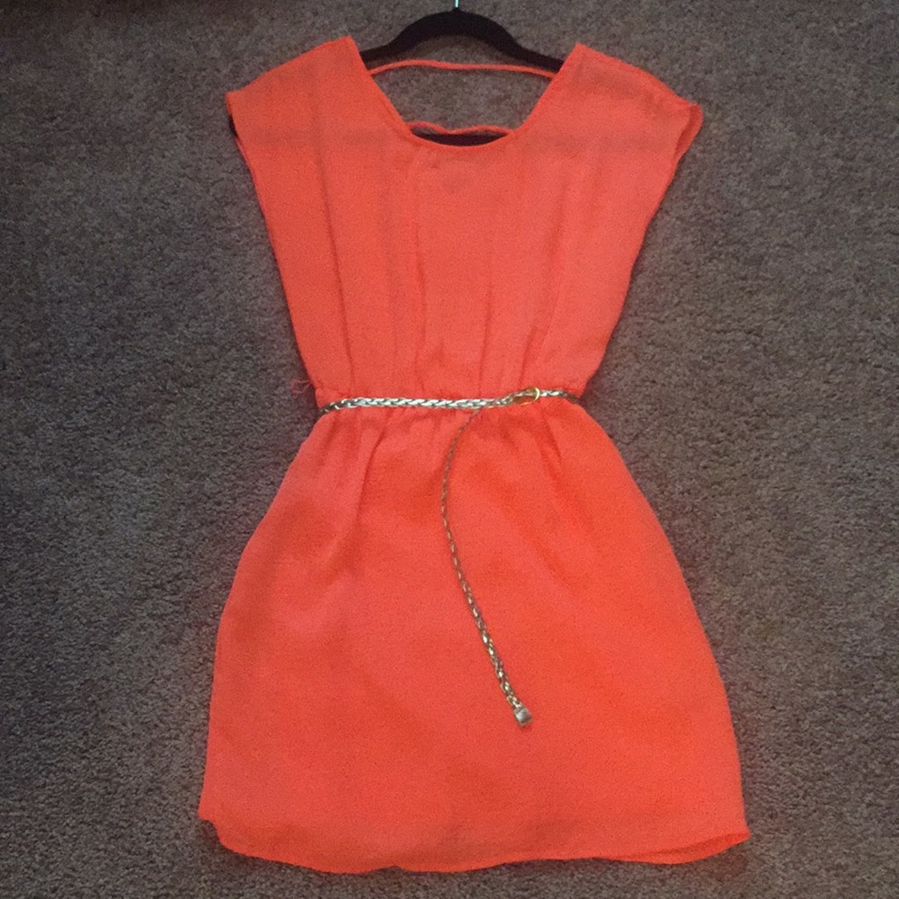 Bright Orange Dress w/ gold belt size XS